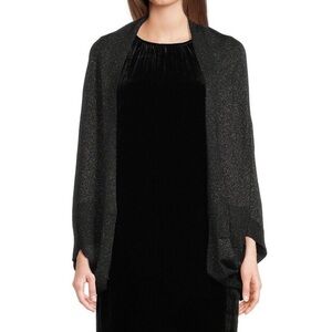 Eileen Fisher Black Shimmer Metallic Merino Wool Blend Wrap